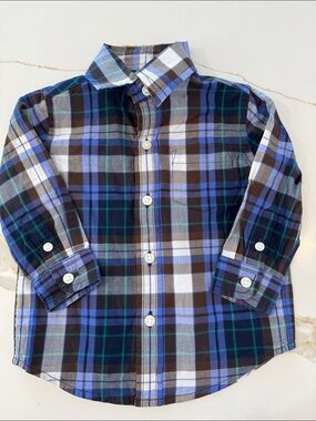 Janie and Jack Plaid Button-Up Shirt - Blue & Green